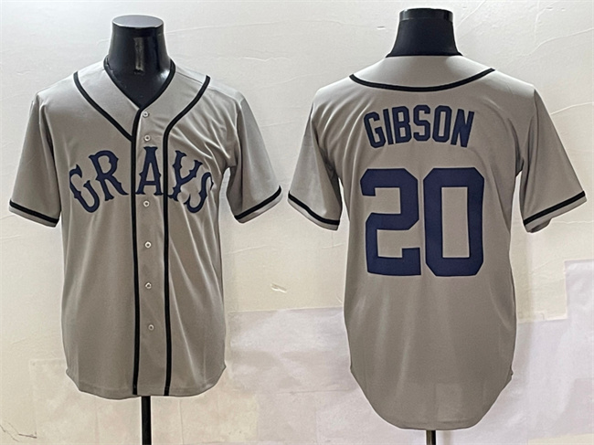 Men's Homestead Grays #20 Josh Gibson Gray Stitched Baseball Jersey
